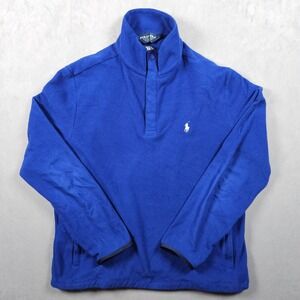 Polo‎ Golf Ralph Lauren Sweatshirt Mens Medium Blue Fleece Snap Button Cog Hill